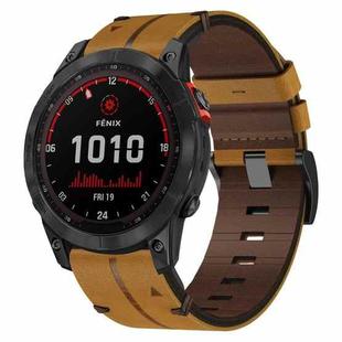 For Garmin Fenix 7 Solar 22mm Leather Texture Watch Band(Brown)