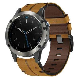 For Garmin Quatix 5 22mm Leather Texture Watch Band(Brown)