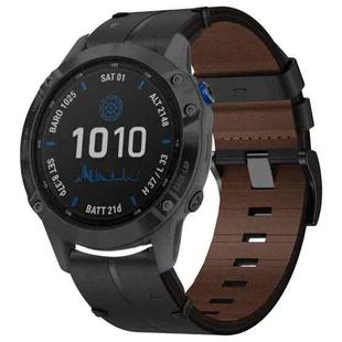 For Garmin Fenix 6 Pro GPS 22mm Leather Texture Watch Band(Black)