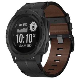 For Garmin Fenix 5 Plus 22mm Leather Texture Watch Band(Black)