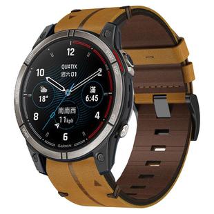 For Garmin Quatix 7 Pro Leather Textured 22mm Watch Band(Brown)