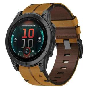 For Garmin Fenix E 47mm Leather Textured 22mm Watch Band(Brown)