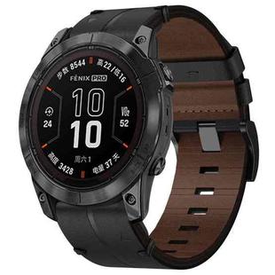 For Garmin Fenix 7X Pro 51mm 26mm Leather Texture Watch Band(Black)