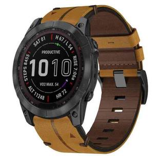 For Garmin Fenix 7X Solar 26mm Leather Texture Watch Band(Brown)