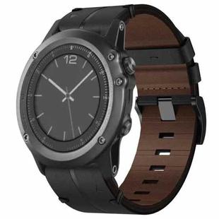 For Garmin Fenix 3 Sapphire 26mm Leather Texture Watch Band(Black)