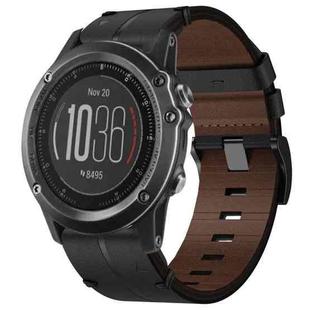For Garmin Fenix 3 HR 26mm Leather Texture Watch Band(Black)