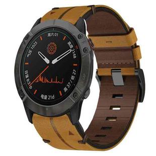 For Garmin Fenix 6X 26mm Leather Texture Watch Band(Brown)