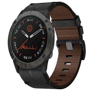 For Garmin Fenix 6X Sapphire 26mm Leather Texture Watch Band(Black)