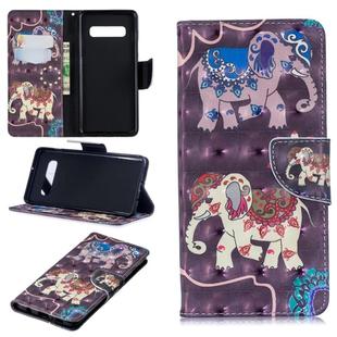 3D Colored Drawing Pattern Horizontal Flip Leather Case for Galaxy S10 Plus, with Holder & Card Slots & Wallet(Two Elephants)