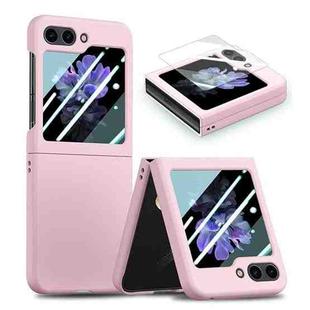 For Samsung Galaxy Z Flip5 JUNSUNMAY 9H Tempered Glass Protector Folding PC Phone Case(Pink)