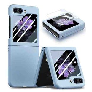For Samsung Galaxy Z Flip5 JUNSUNMAY 9H Tempered Glass Protector Folding PC Phone Case(Light Blue)
