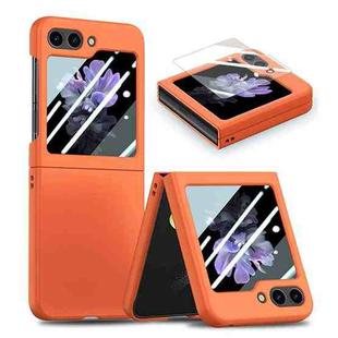 For Samsung Galaxy Z Flip5 JUNSUNMAY 9H Tempered Glass Protector Folding PC Phone Case(Orange)