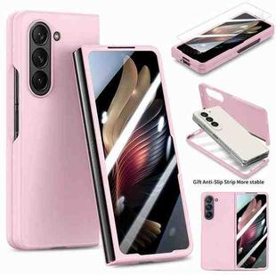 For Samsung Galaxy Z Fold5 JUNSUNMAY 9H Tempered Glass Protector Folding PC Phone Case(Pink)