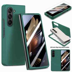 For Samsung Galaxy Z Fold5 JUNSUNMAY Smoothly PC + 9H Tempered Glass Protector Folding Phone Case(Dark Green)