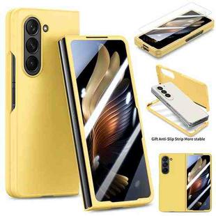 For Samsung Galaxy Z Fold5 JUNSUNMAY Smoothly PC + 9H Tempered Glass Protector Folding Phone Case(Yellow)