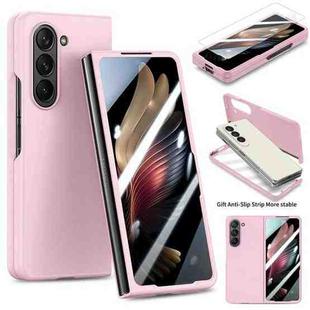 For Samsung Galaxy Z Fold6 JUNSUNMAY Smoothly PC + 9H Tempered Glass Protector Folding Phone Case(Pink)