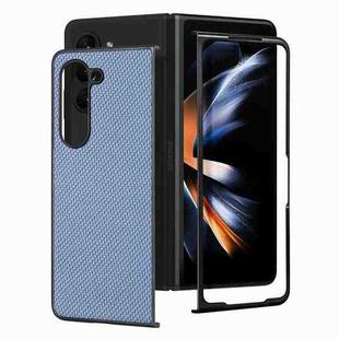 For Samsung Galaxy Z Fold5 JUNSUNMAY Carbon Fiber Pattern Leather Skin PC Folding Phone Case(Blue)