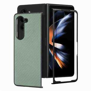 For Samsung Galaxy Z Fold5 JUNSUNMAY Carbon Fiber Pattern Leather Skin PC Folding Phone Case(Green)