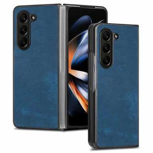 For Samsung Galaxy Z Fold5 JUNSUNMAY Retro Pattern Leather Skin PC Folding Phone Case(Blue)