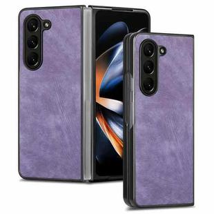 For Samsung Galaxy Z Fold5 JUNSUNMAY Retro Pattern Leather Skin PC Folding Phone Case(Purple)