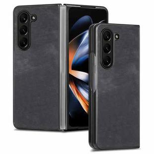 For Samsung Galaxy Z Fold5 JUNSUNMAY Retro Pattern Leather Skin PC Folding Phone Case(Black)