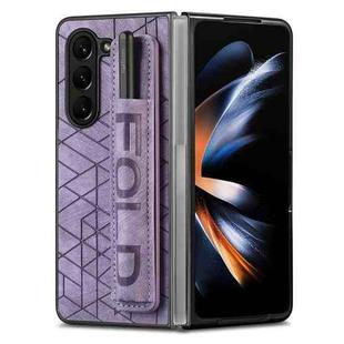 For Samsung Galaxy Z Fold6 JUNSUNMAY Retro Pattern Leather Skin PC Folding Phone Case with Pen Slot(Purple)