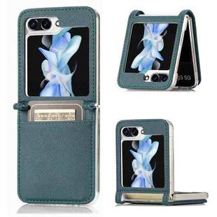 For Samsung Galaxy Z Flip5 JUNSUNMAY Lichee Pattern Leather Skin PC Folding Phone Case with Card Slot(Green)