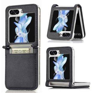 For Samsung Galaxy Z Flip5 JUNSUNMAY Lichee Pattern Leather Skin PC Folding Phone Case with Card Slot(Black)