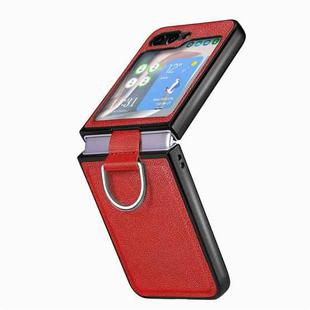 For Samsung Galaxy Z Flip5 JUNSUNMAY Lichee Pattern Leather Skin PC Folding Phone Case with Phone Ring(Red)