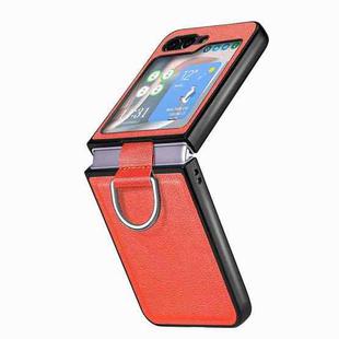 For Samsung Galaxy Z Flip5 JUNSUNMAY Lichee Pattern Leather Skin PC Folding Phone Case with Phone Ring(Orange)