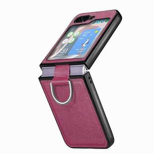 For Samsung Galaxy Z Flip5 JUNSUNMAY Litchi Leather Skin PC Folding Phone Case with Phone Ring(Purple)