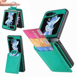 For Samsung Galaxy Z Flip5 JUNSUNMAY Lichee Pattern Leather Skin PC Folding Phone Case with Pen Slot(Green)