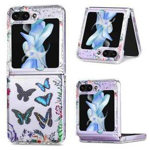 For Samsung Galaxy Z Flip5 JUNSUNMAY Butterfly Printing Protective Case Transparent Hard PC Phone Cover(Blue)