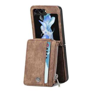 For Samsung Galaxy Z Flip5 JUNSUNMAY Wallet Leather Phone Case with Card Slots(Brown)