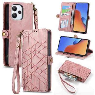 For Xiaomi Redmi 12 Geometric Zipper Wallet Side Buckle Leather Phone Case(Pink)