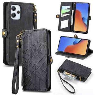 For Xiaomi Redmi 12 Geometric Zipper Wallet Side Buckle Leather Phone Case(Black)