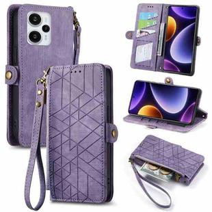 For Redmi Note 12 Turbo Geometric Zipper Wallet Side Buckle Leather Phone Case(Purple)