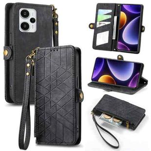 For Redmi Note 12 Turbo Geometric Zipper Wallet Side Buckle Leather Phone Case(Black)