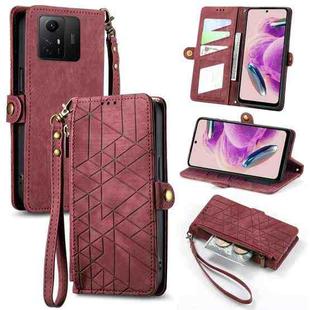 For Xiaomi Redmi Note 12S Geometric Zipper Wallet Side Buckle Leather Phone Case(Red)