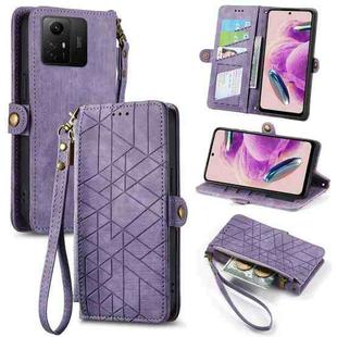 For Xiaomi Redmi Note 12S Geometric Zipper Wallet Side Buckle Leather Phone Case(Purple)