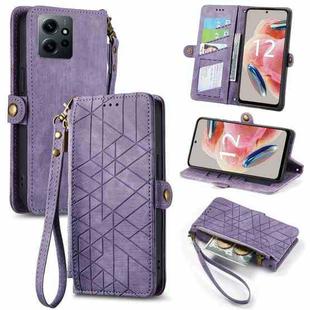 For Xiaomi Redmi Note 12 4G Geometric Zipper Wallet Side Buckle Leather Phone Case(Purple)
