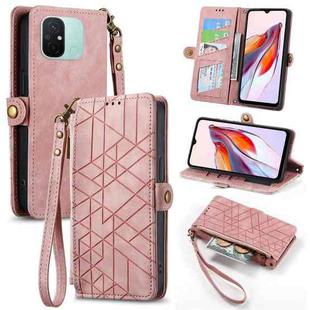 For Xiaomi Redmi 12C Geometric Zipper Wallet Side Buckle Leather Phone Case(Pink)