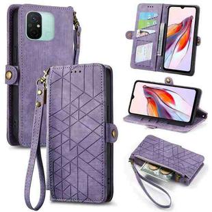 For Xiaomi Redmi 12C Geometric Zipper Wallet Side Buckle Leather Phone Case(Purple)