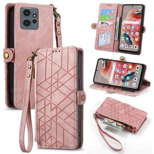 For Xiaomi Redmi Note 12 5G Geometric Zipper Wallet Side Buckle Leather Phone Case(Pink)