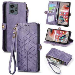 For Xiaomi Redmi Note 12 5G Geometric Zipper Wallet Side Buckle Leather Phone Case(Purple)