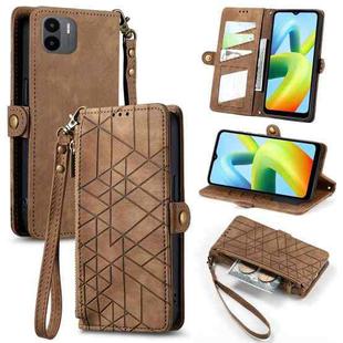 For Xiaomi Redmi A1 Geometric Zipper Wallet Side Buckle Leather Phone Case(Brown)