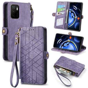 For Xiaomi Redmi Note 11SE Geometric Zipper Wallet Side Buckle Leather Phone Case(Purple)