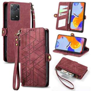 For Redmi Note 11 Pro 4G Geometric Zipper Wallet Side Buckle Leather Phone Case(Red)