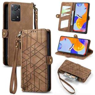 For Redmi Note 11 Pro 4G Geometric Zipper Wallet Side Buckle Leather Phone Case(Brown)