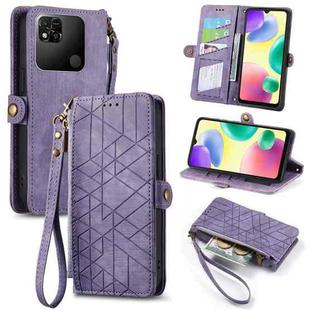 For Xiaomi Redmi 10A Geometric Zipper Wallet Side Buckle Leather Phone Case(Purple)